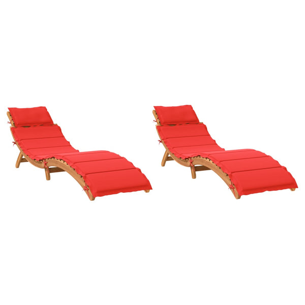 Sun Loungers with Cushions 2 pcs Red Solid Wood Acacia