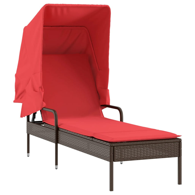 Sun Loungers 2 pcs with Canopies and Table Brown Poly Rattan