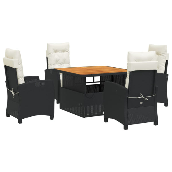 5 Piece Patio Dining Set with Cushions Black Poly Rattan