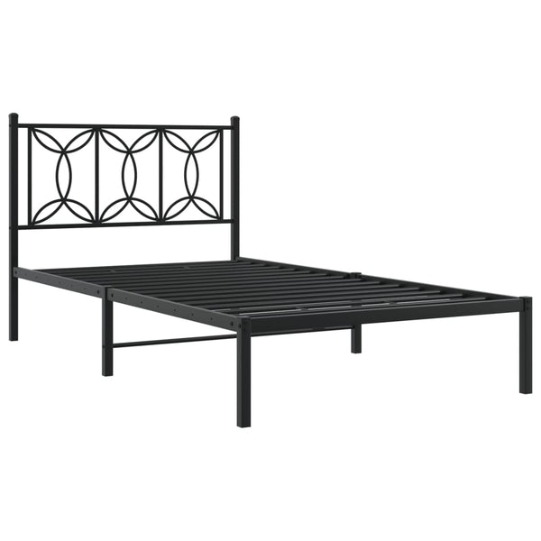 Metal Bed Frame with Headboard Black 39.4"x78.7"