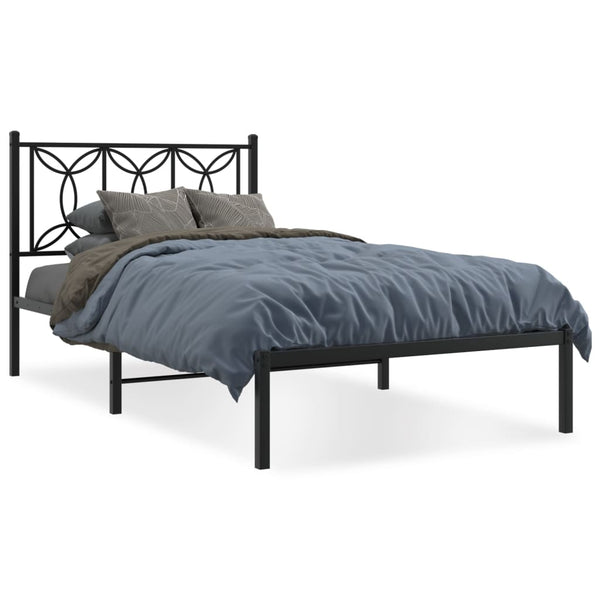 Metal Bed Frame with Headboard Black 39.4"x78.7"