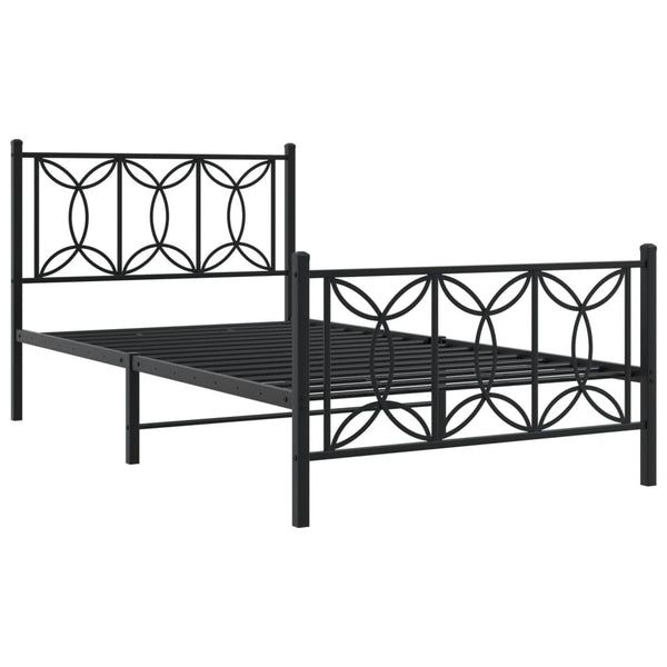 Metal Bed Frame with Headboard and Footboard Black 39.4"x78.7"