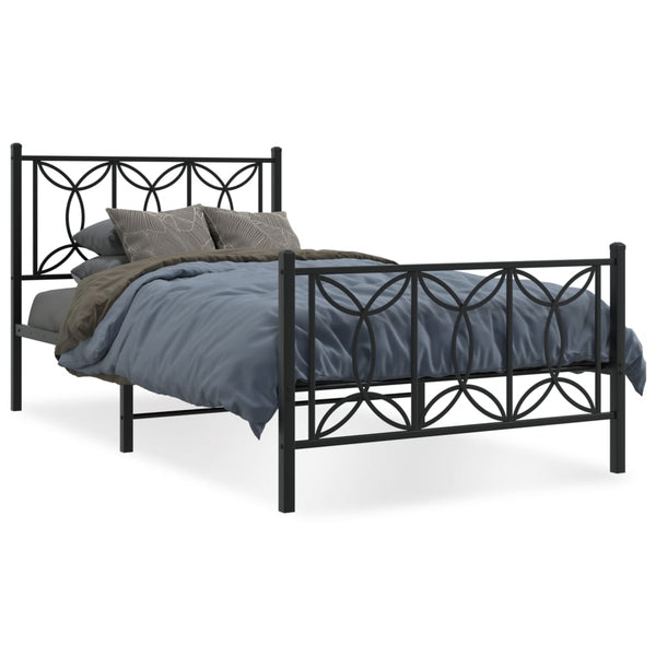 Metal Bed Frame with Headboard and Footboard Black 39.4"x78.7"