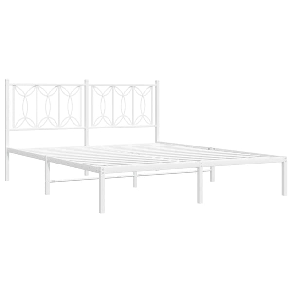 Metal Bed Frame with Headboard White 59.1"x78.7"