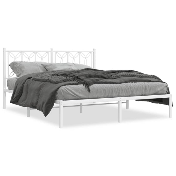 Metal Bed Frame with Headboard White 59.1"x78.7"