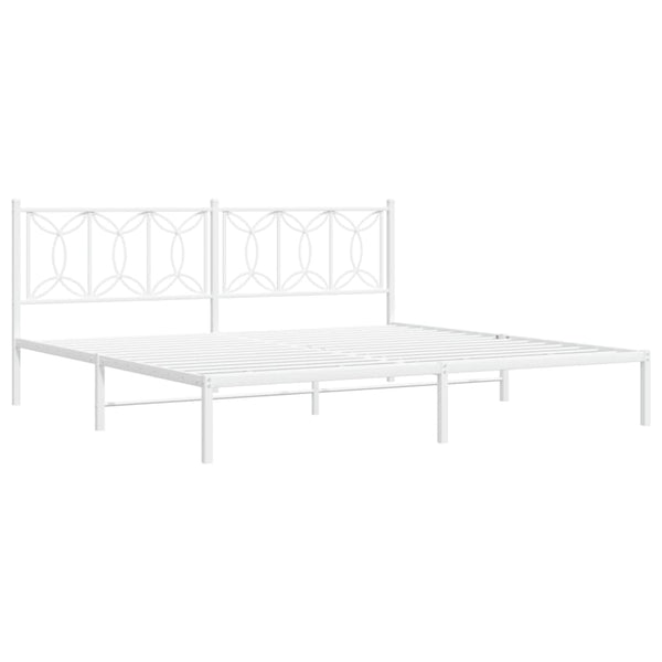 Metal Bed Frame with Headboard White 76"x79.9" King