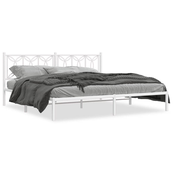 Metal Bed Frame with Headboard White 76"x79.9" King