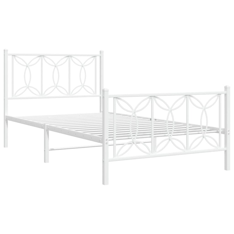 Metal Bed Frame with Headboard and Footboard White 39.4"x78.7"