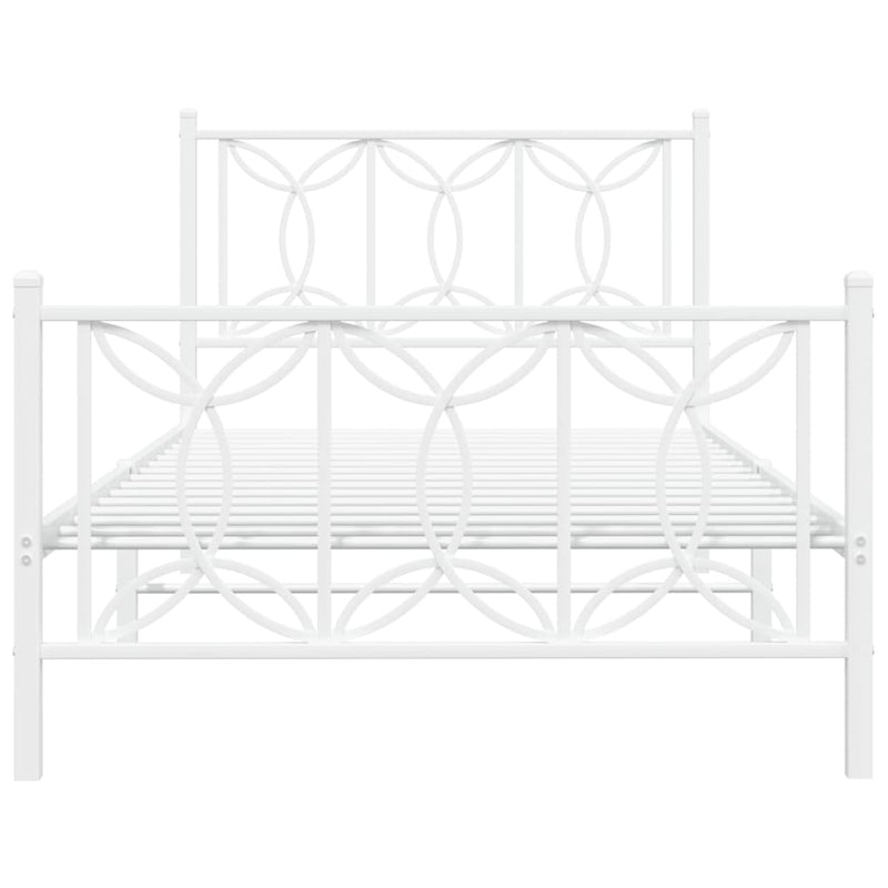 Metal Bed Frame with Headboard and Footboard White 39.4"x78.7"