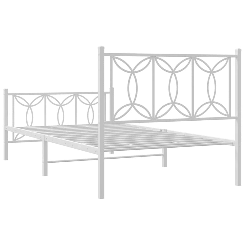 Metal Bed Frame with Headboard and Footboard White 39.4"x78.7"