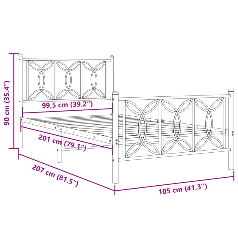 Metal Bed Frame with Headboard and Footboard White 39.4"x78.7"