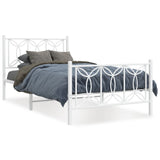 Metal Bed Frame with Headboard and Footboard White 39.4"x78.7"