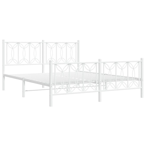 Metal Bed Frame with Headboard and Footboard White 59.1"x78.7"