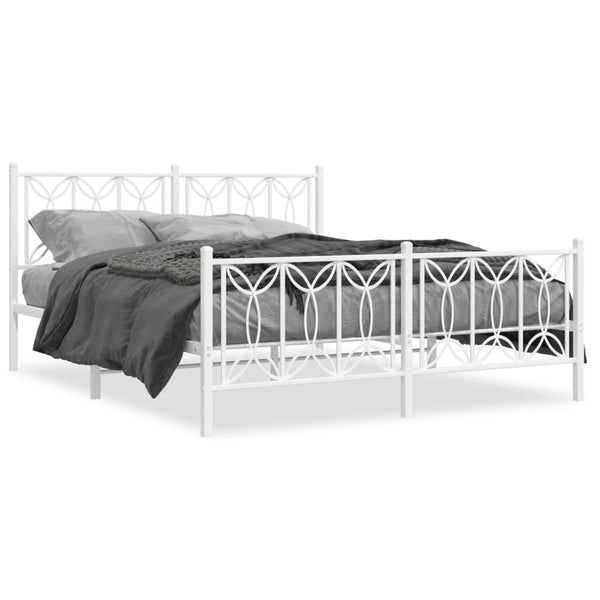 Metal Bed Frame with Headboard and Footboard White 59.1"x78.7"