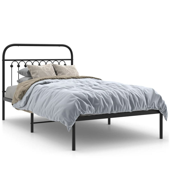 Metal Bed Frame with Headboard Black 39.4"x78.7"