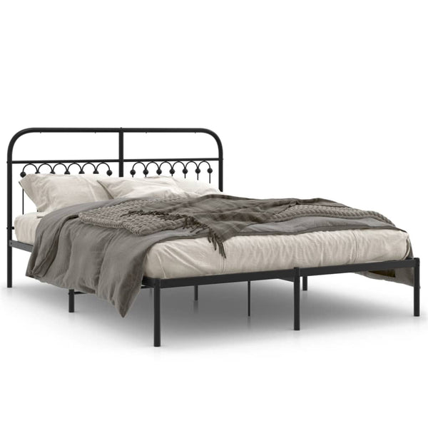 Metal Bed Frame with Headboard Black 59.1"x78.7"