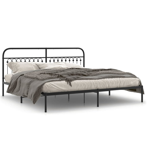 Metal Bed Frame with Headboard Black 76"x79.9" King