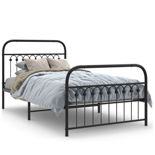 Metal Bed Frame with Headboard and Footboard Black 39.4"x78.7"