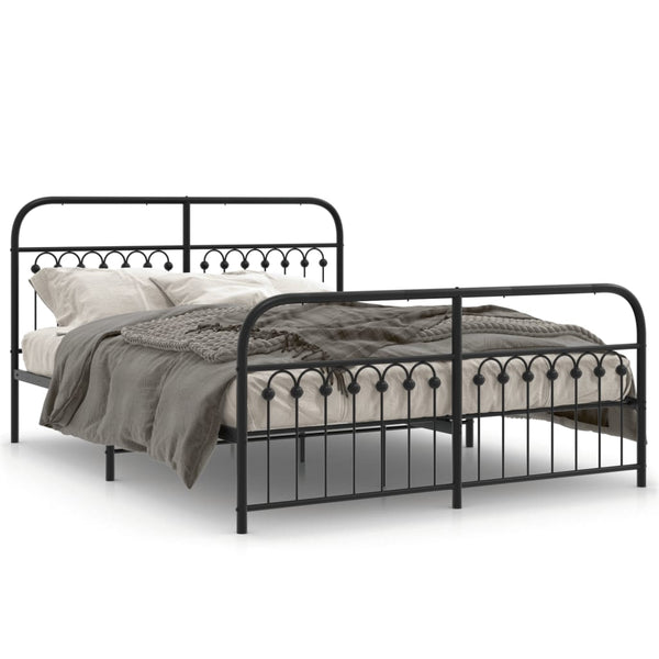 Metal Bed Frame with Headboard and Footboard Black 59.1"x78.7"