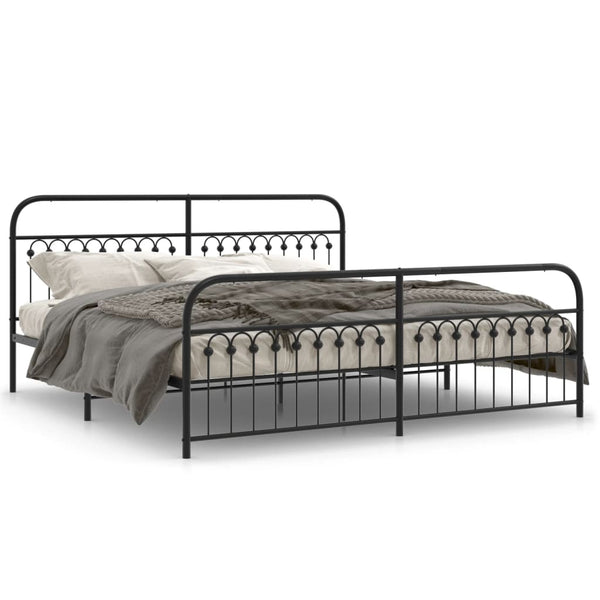 Metal Bed Frame with Headboard and Footboard Black 76"x79.9" King