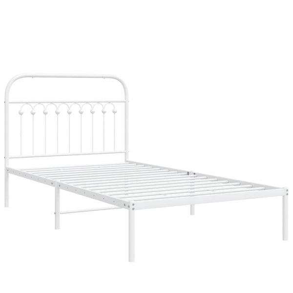 Metal Bed Frame with Headboard White 39.4"x78.7"