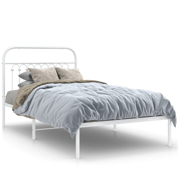 Metal Bed Frame with Headboard White 39.4"x78.7"