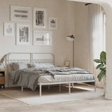 Metal Bed Frame with Headboard White 59.1"x78.7"