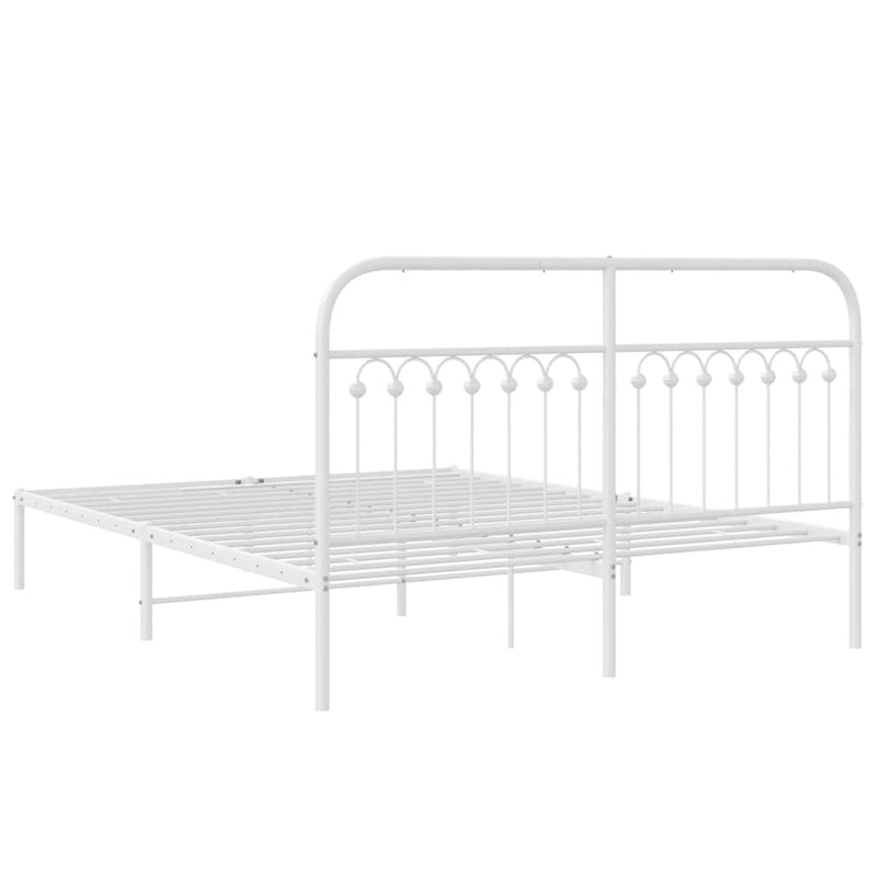 Metal Bed Frame with Headboard White 59.1"x78.7"