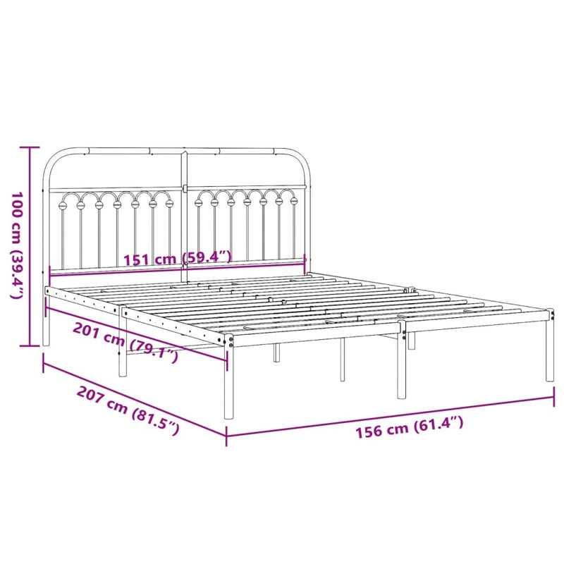 Metal Bed Frame with Headboard White 59.1"x78.7"