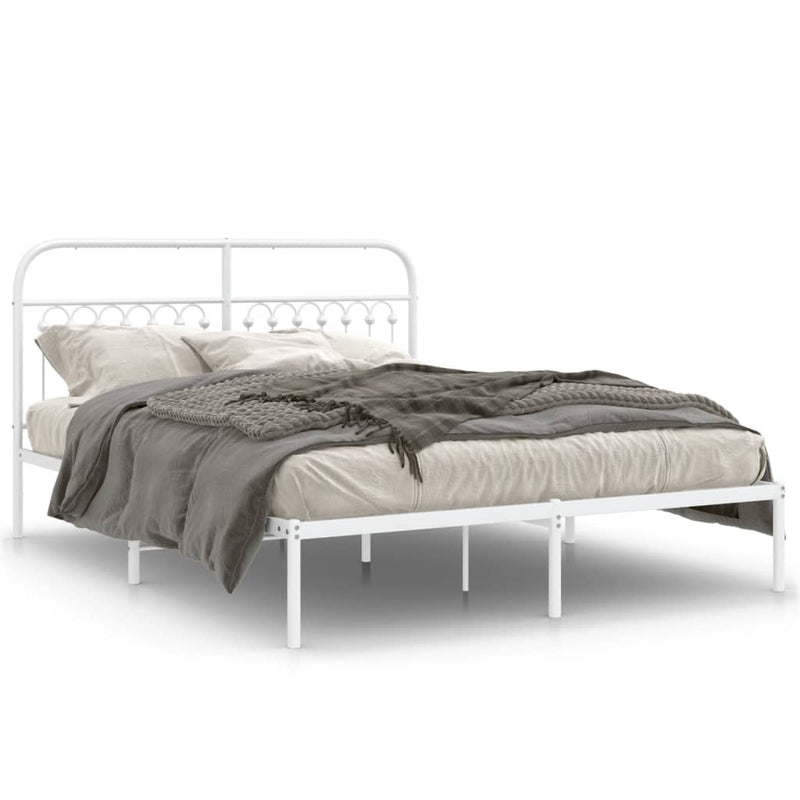 Metal Bed Frame with Headboard White 59.1"x78.7"