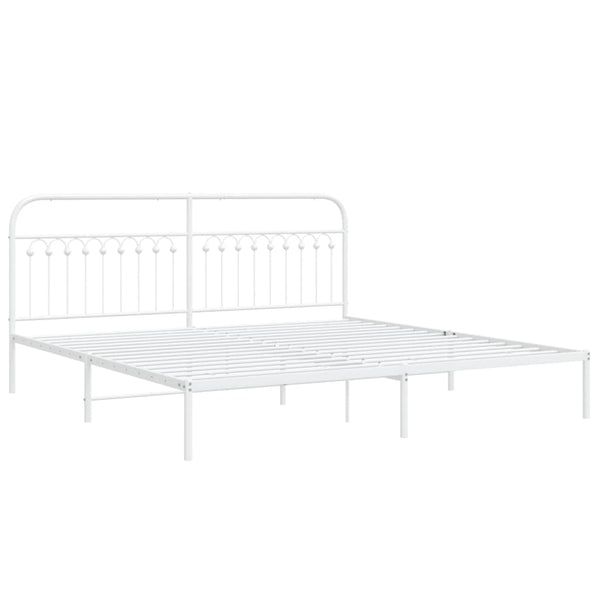 Metal Bed Frame with Headboard White 76"x79.9" King