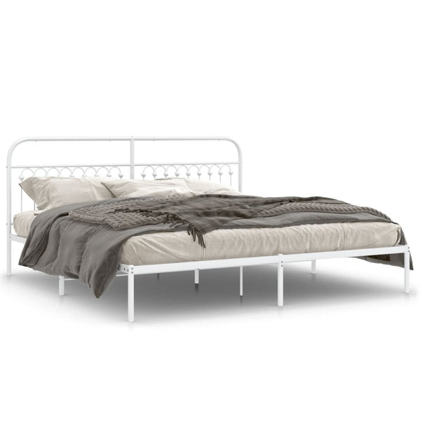 Metal Bed Frame with Headboard White 76"x79.9" King