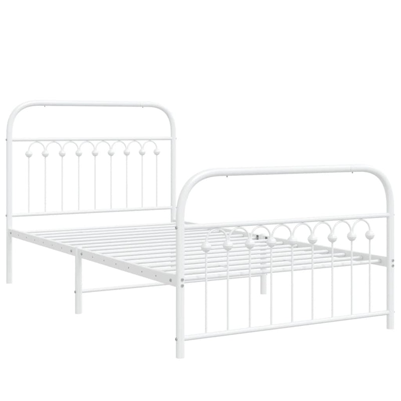 Metal Bed Frame with Headboard and Footboard White 39.4"x78.7"