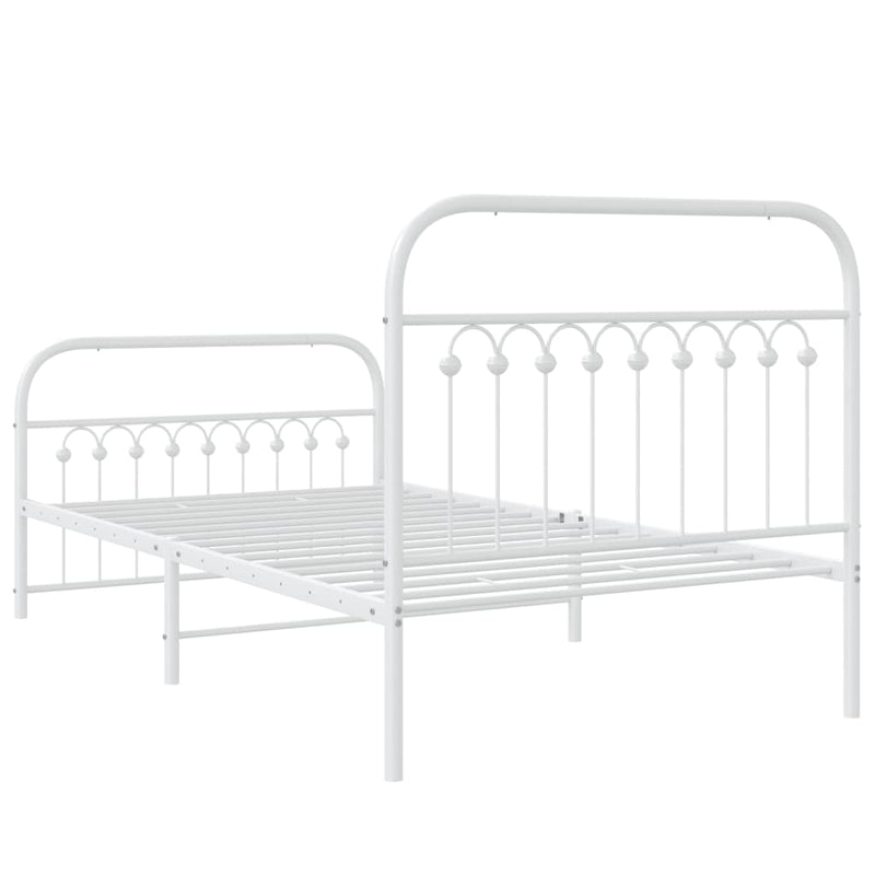 Metal Bed Frame with Headboard and Footboard White 39.4"x78.7"