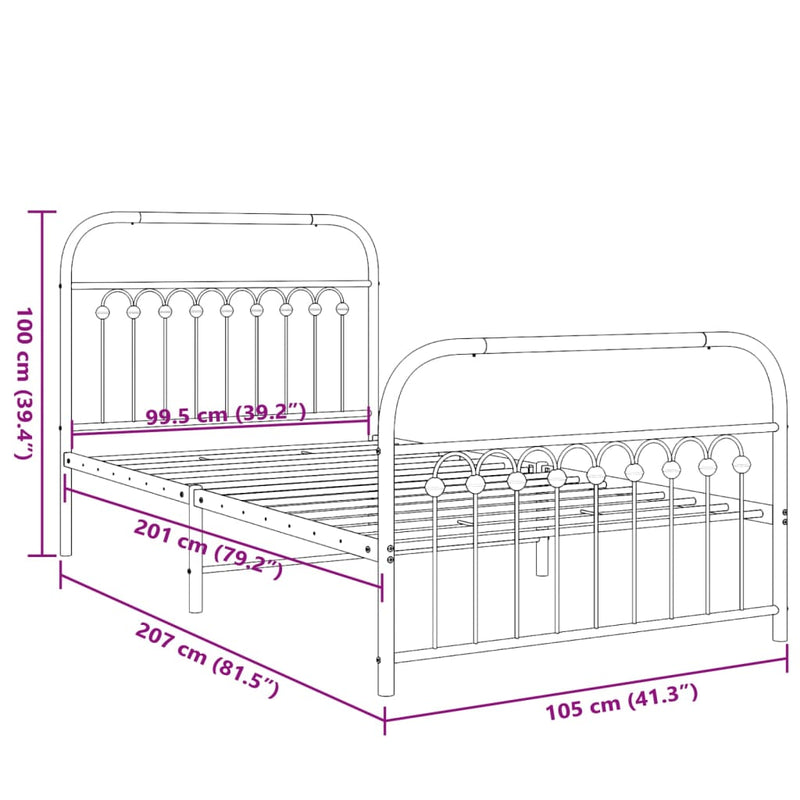 Metal Bed Frame with Headboard and Footboard White 39.4"x78.7"