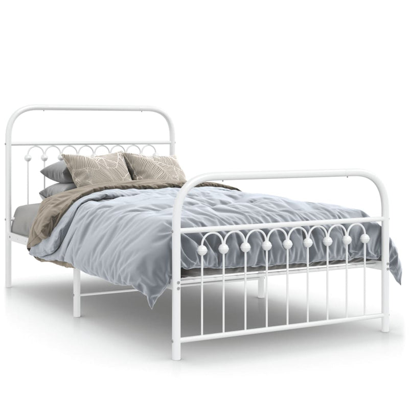 Metal Bed Frame with Headboard and Footboard White 39.4"x78.7"