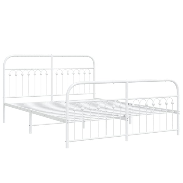 Metal Bed Frame with Headboard and Footboard White 59.1"x78.7"