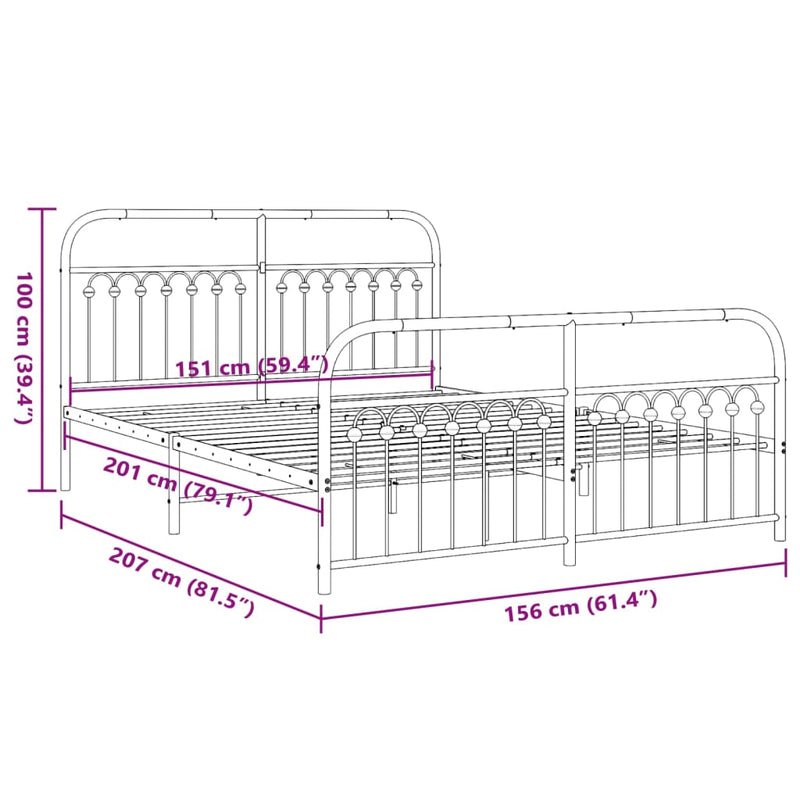 Metal Bed Frame with Headboard and Footboard White 59.1"x78.7"