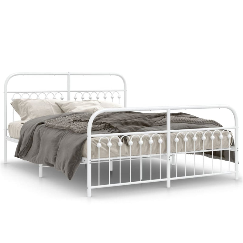 Metal Bed Frame with Headboard and Footboard White 59.1"x78.7"