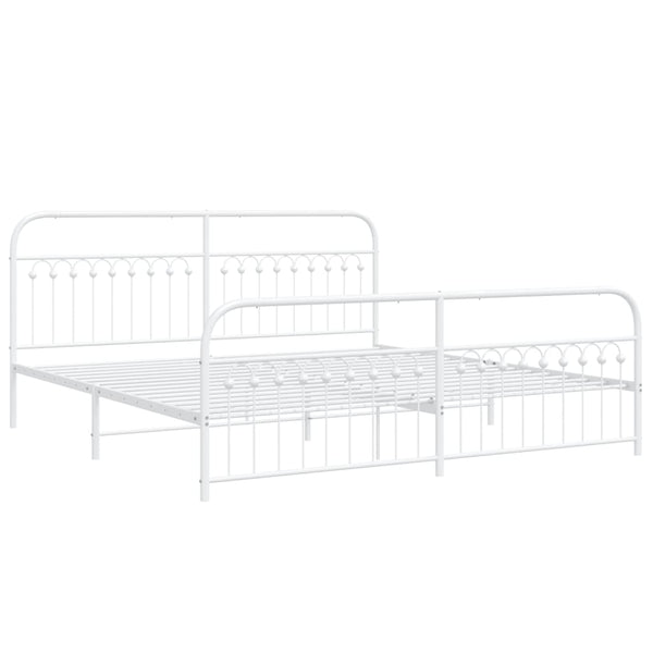 Metal Bed Frame with Headboard and Footboard White 76"x79.9" King