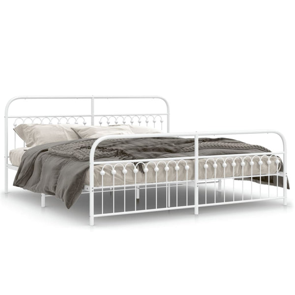 Metal Bed Frame with Headboard and Footboard White 76"x79.9" King