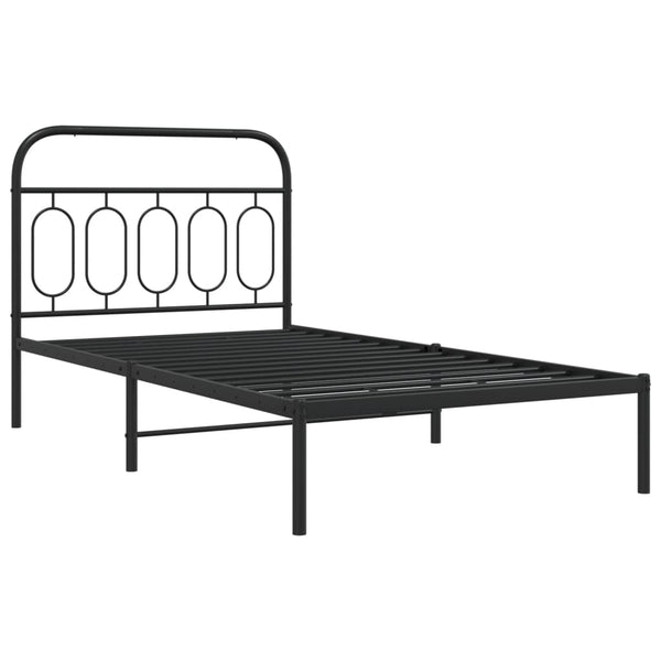 Metal Bed Frame with Headboard Black 39.4"x78.7"