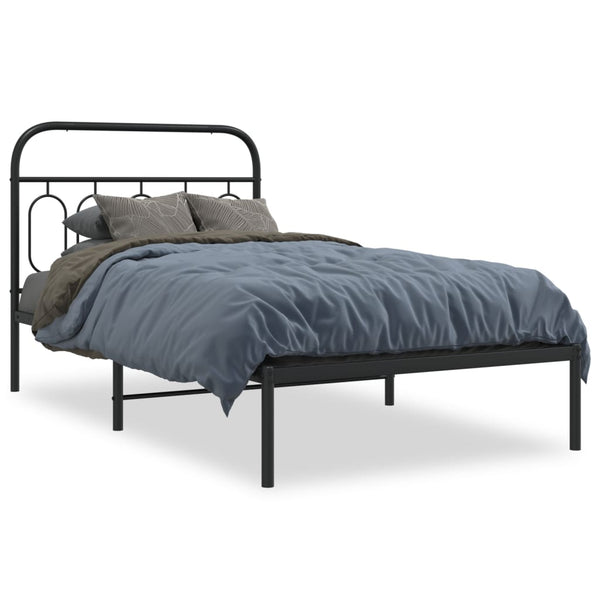 Metal Bed Frame with Headboard Black 39.4"x78.7"