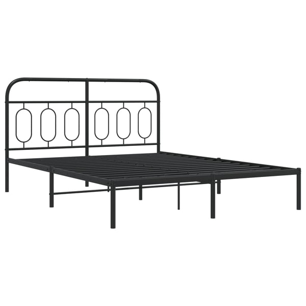 Metal Bed Frame with Headboard Black 59.1"x78.7"