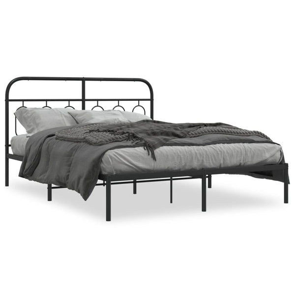 Metal Bed Frame with Headboard Black 59.1"x78.7"