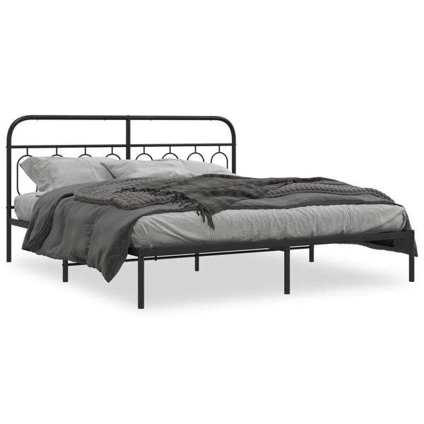 Metal Bed Frame with Headboard Black 76"x79.9" King