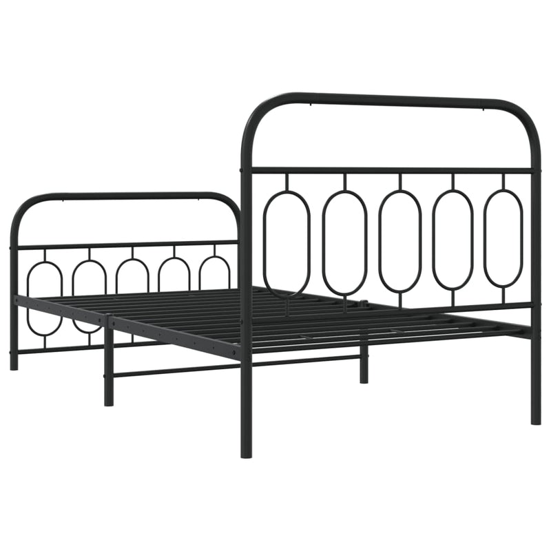 Metal Bed Frame with Headboard and Footboard Black 39.4"x78.7"