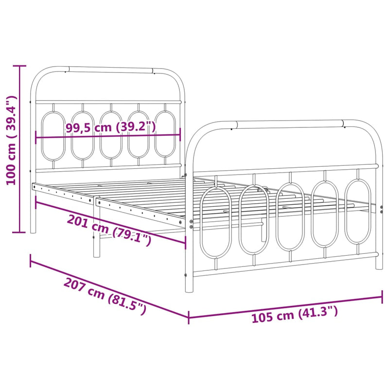 Metal Bed Frame with Headboard and Footboard Black 39.4"x78.7"