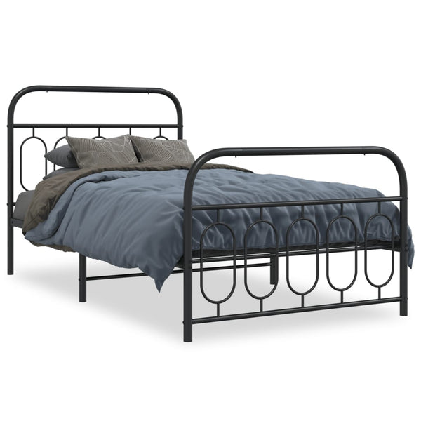 Metal Bed Frame with Headboard and Footboard Black 39.4"x78.7"