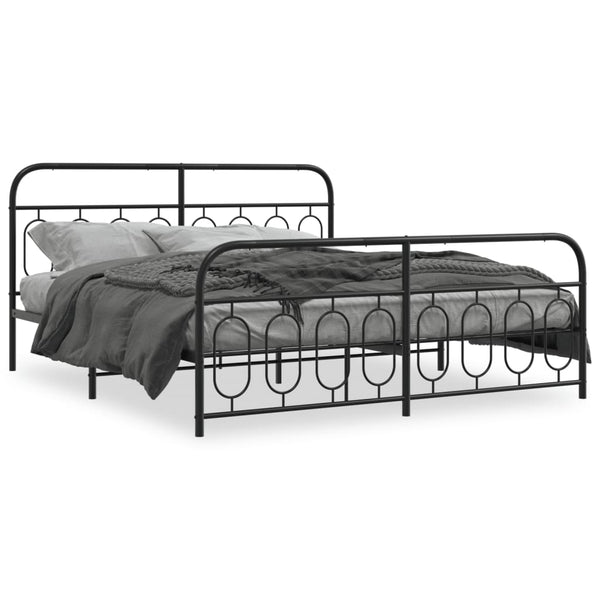 Metal Bed Frame with Headboard and Footboard Black 76"x79.9" King